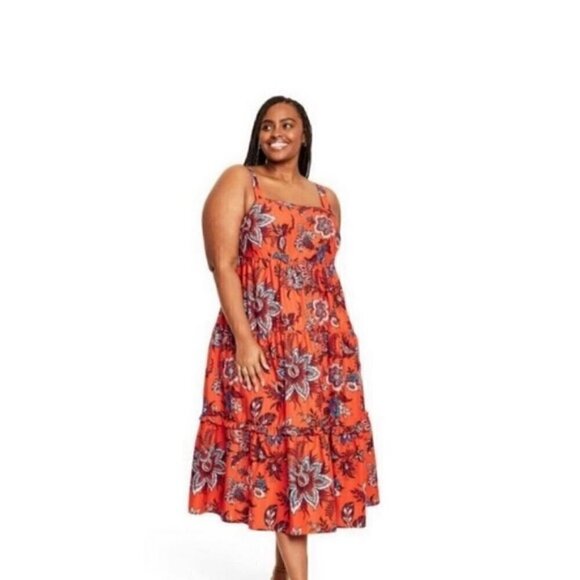 RHODE X Target Large Leafy Floral Print Tiered Midi Dress NEW - Picture 4 of 5